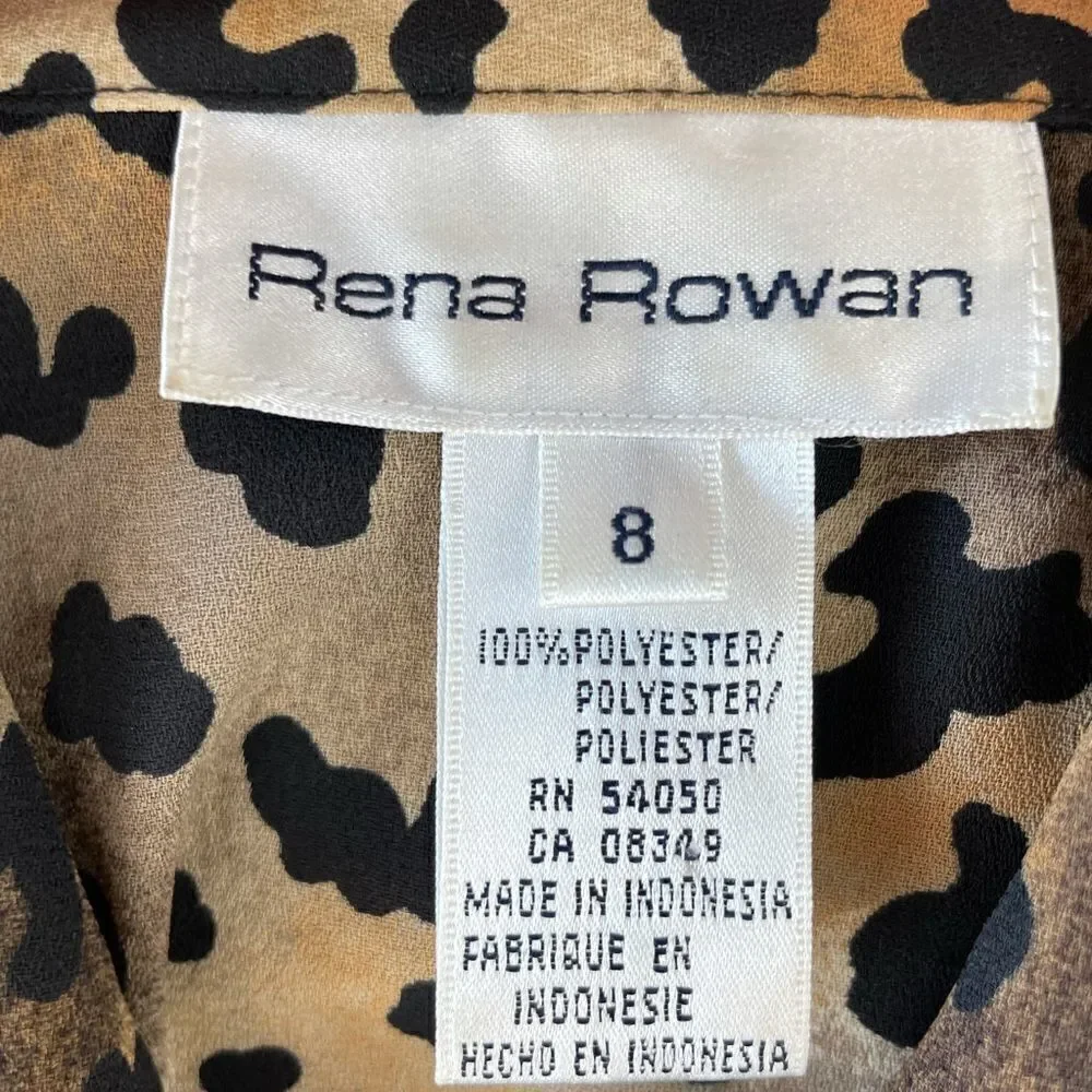 Vintage Rena Rowan Cheetah Button Down Shirt Size 8 EUC